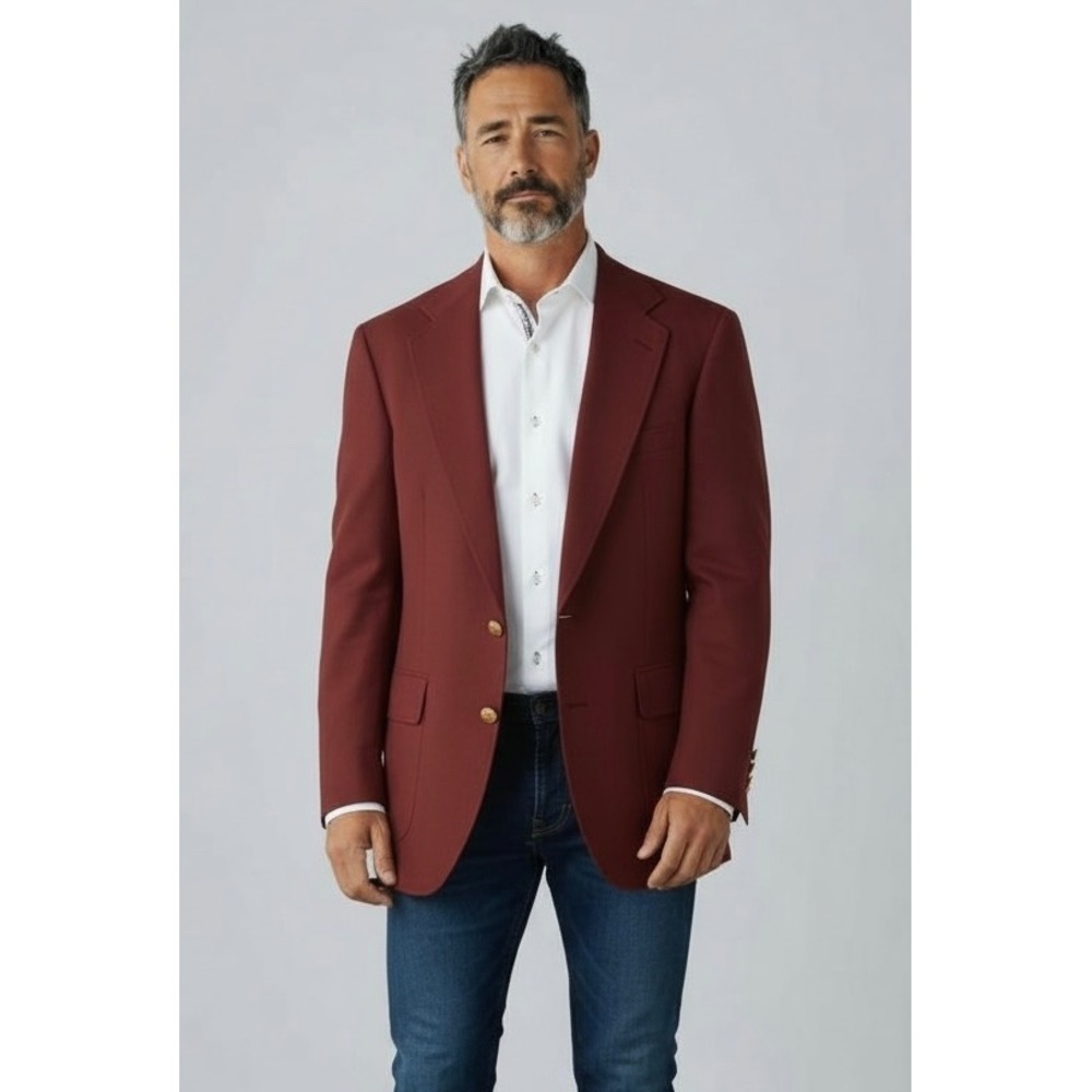 Kuppenheimer Mens 44L Clothes Blazer Jacket Red Gold Button‎ Sport Coat USA Made